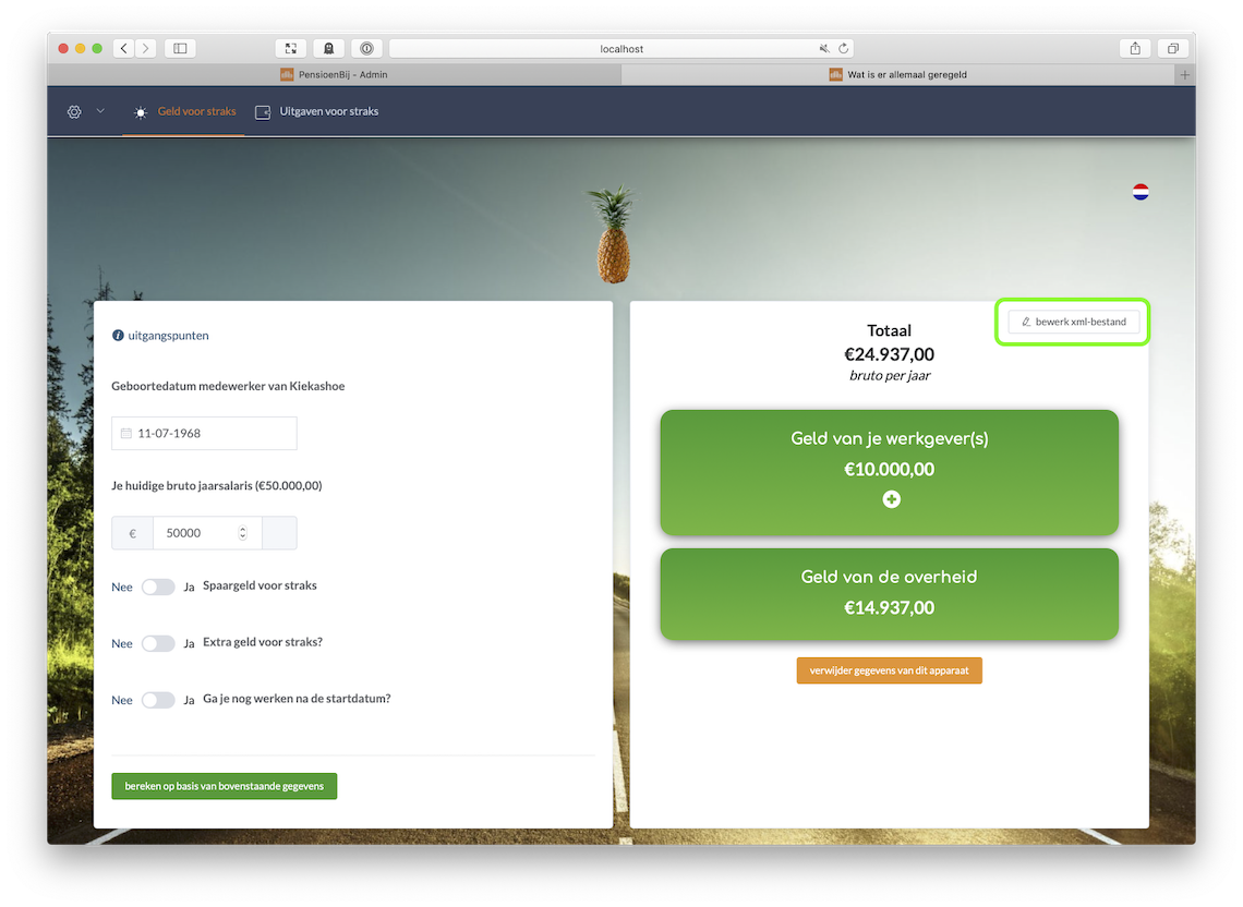Na het uploaden van een xml-bestand kan met de knop "bewerk xml-bestand" het bronbestand bewerkt worden